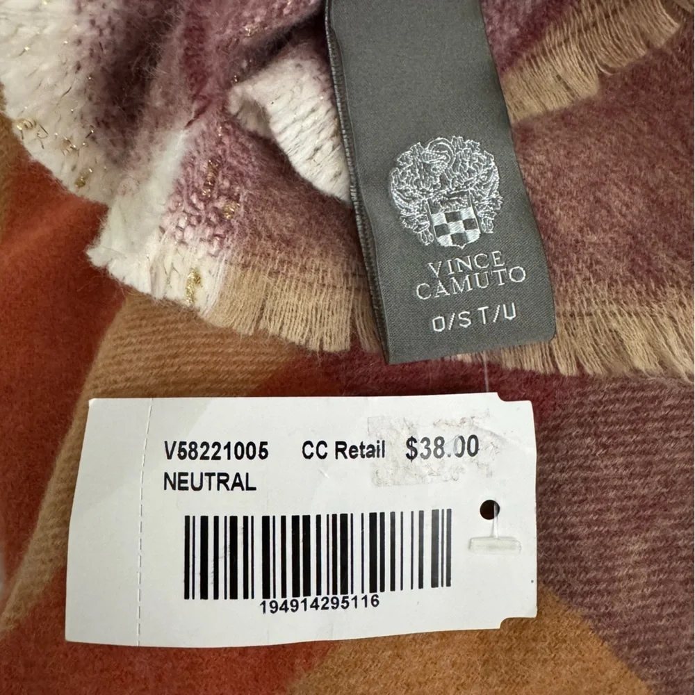 Vince Camuto Plaid Metallic Scarf One Size NWT